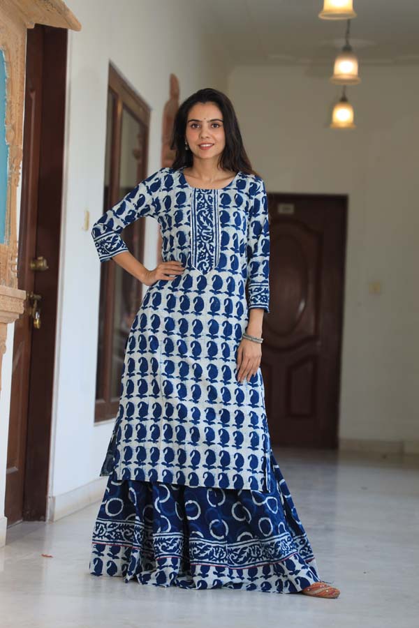 Dark Blue Kurta & Skirt With Dupatta