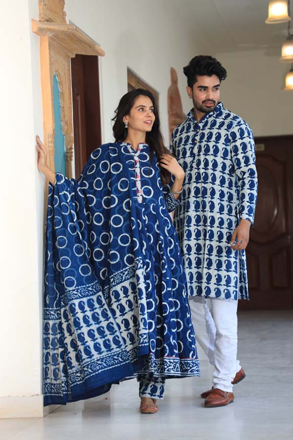 Dark Blue Anarkali & Kurta Sets for couples