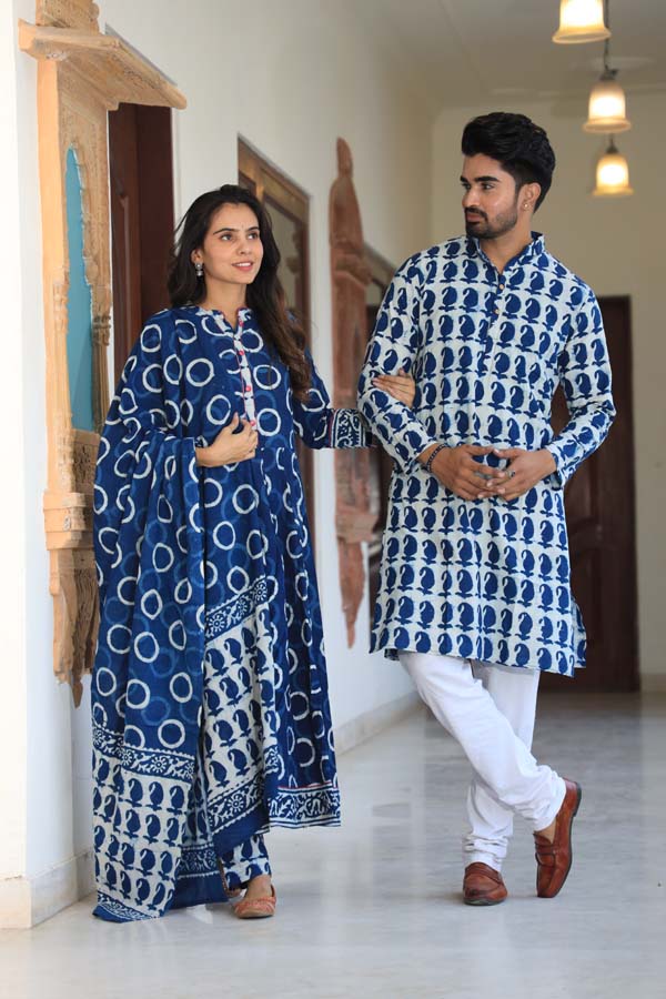 Dark Blue Anarkali & Kurta Sets for couples