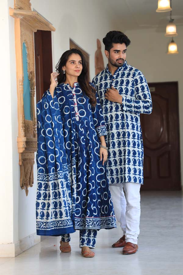 Dark Blue Anarkali & Kurta Sets for couples