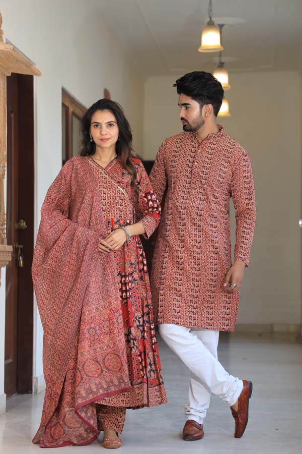 Peach Orange Anarkali & Kurta Sets for couples