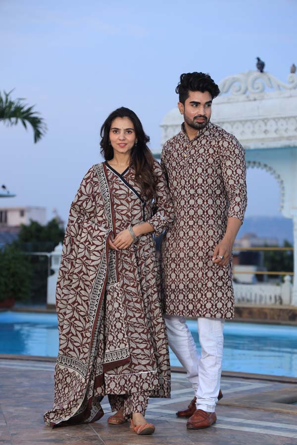 Grey Maroon Anarkali & Kurta Sets for couples