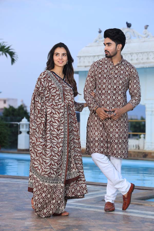 Grey Maroon Anarkali & Kurta Sets for couples