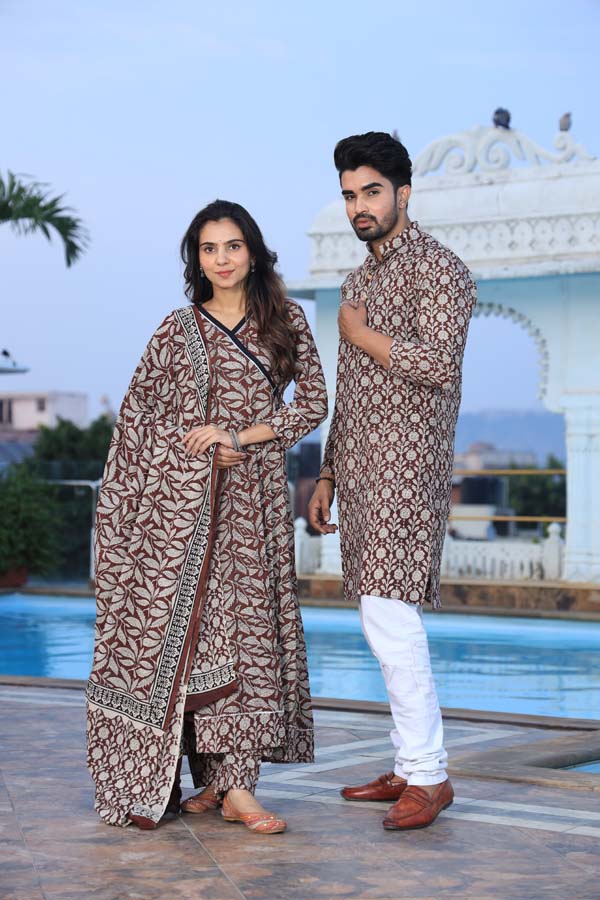 Grey Maroon Anarkali & Kurta Sets for couples