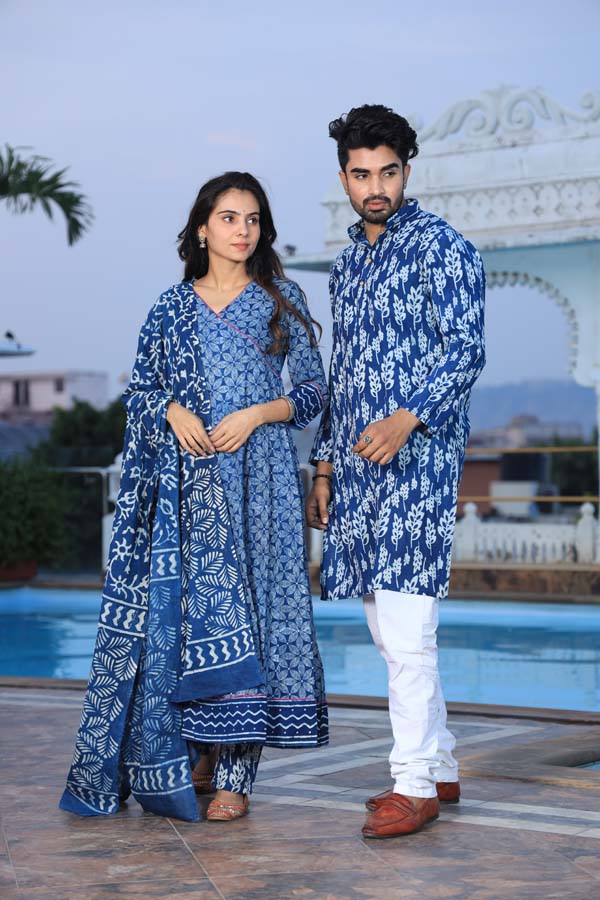 Blue Anarkali & Kurta Sets for couples