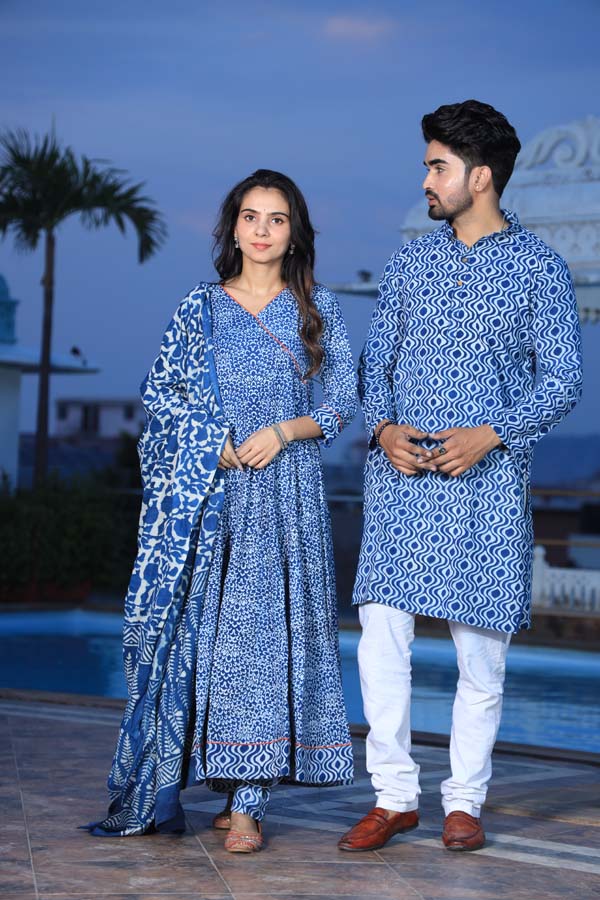 Blue Anarkali & Kurta Sets for couples