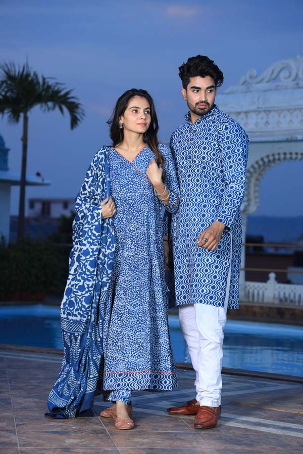 Blue Anarkali & Kurta Sets for couples