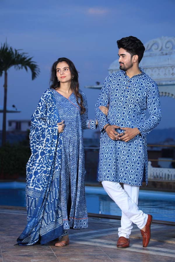 Blue Anarkali & Kurta Sets for couples