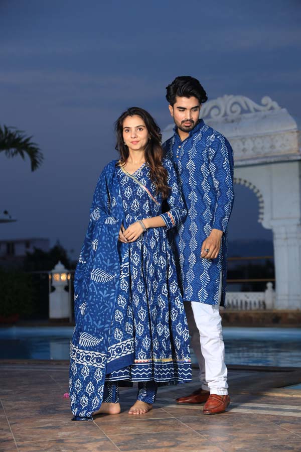 Dark Blue Anarkali & Kurta Sets for couples