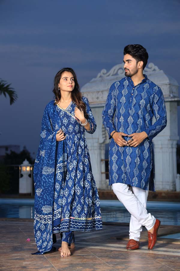 Dark Blue Anarkali & Kurta Sets for couples