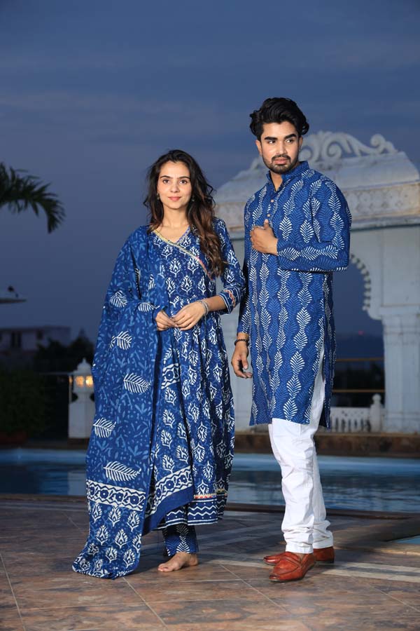 Dark Blue Anarkali & Kurta Sets for couples