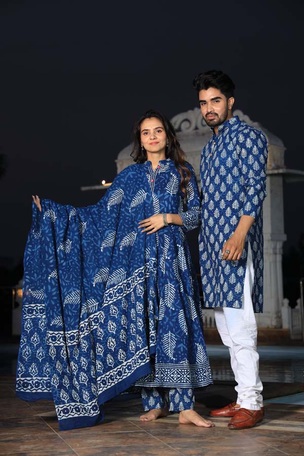 Dark Blue Anarkali & Kurta Sets for couples