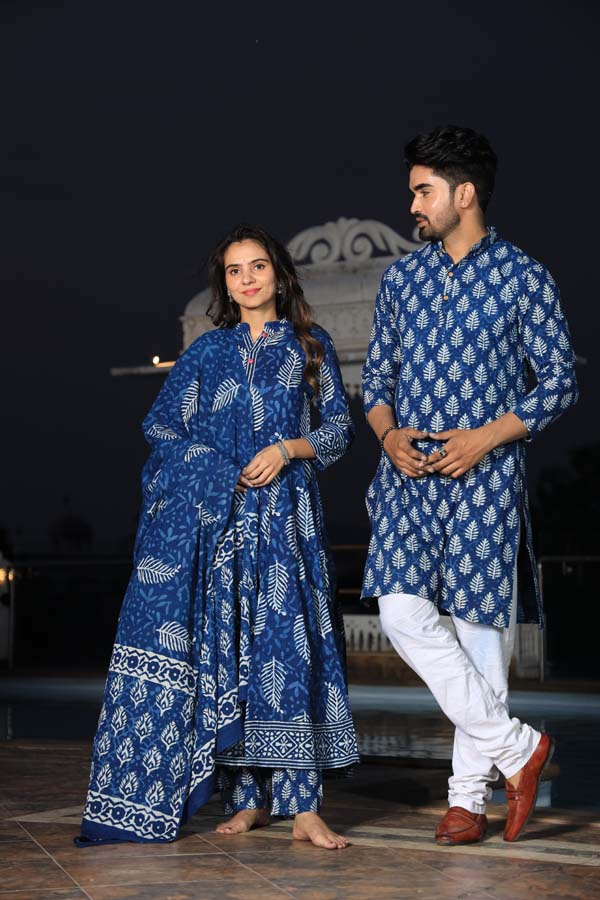 Dark Blue Anarkali & Kurta Sets for couples