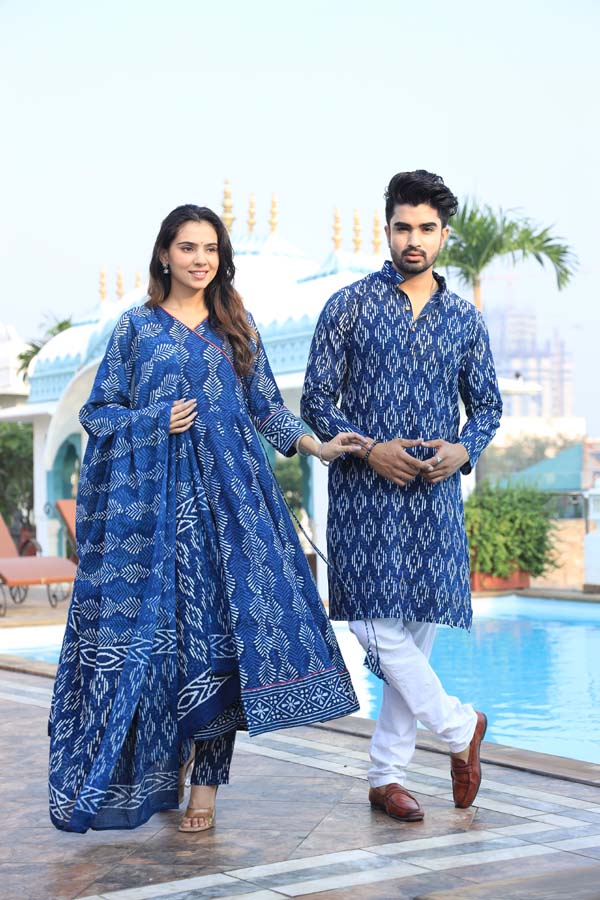 Dark Blue Anarkali & Kurta Sets for couples