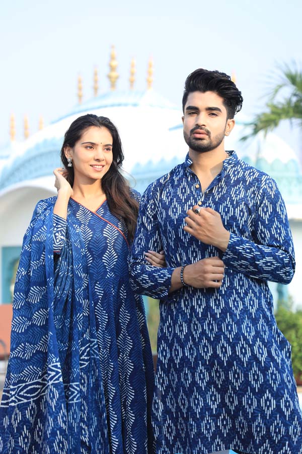 Dark Blue Anarkali & Kurta Sets for couples