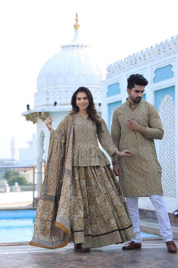 Light Grey Ethnic Women’s Chaniya Choli & Men’s Kurta set