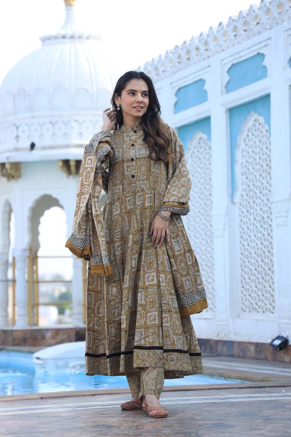 Light Grey Anarkali suit with Mulmul Dupatta