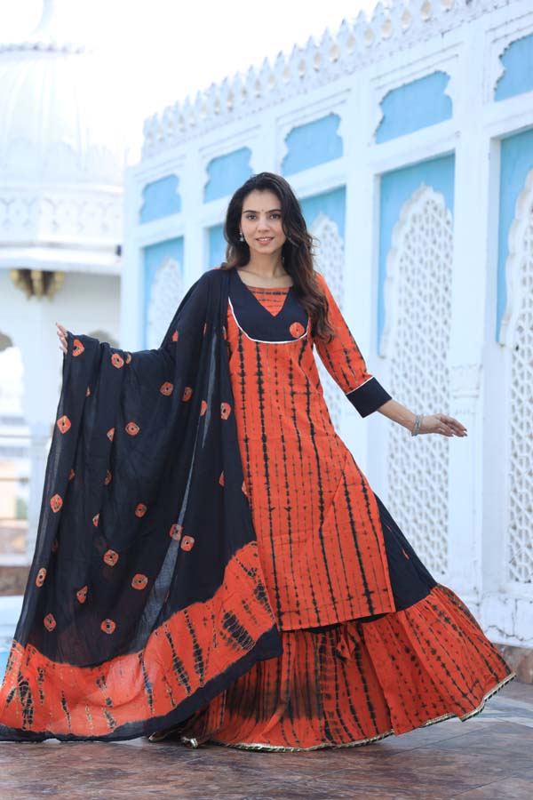 Pastel Red Long Kurta & Skirt With Dupatta