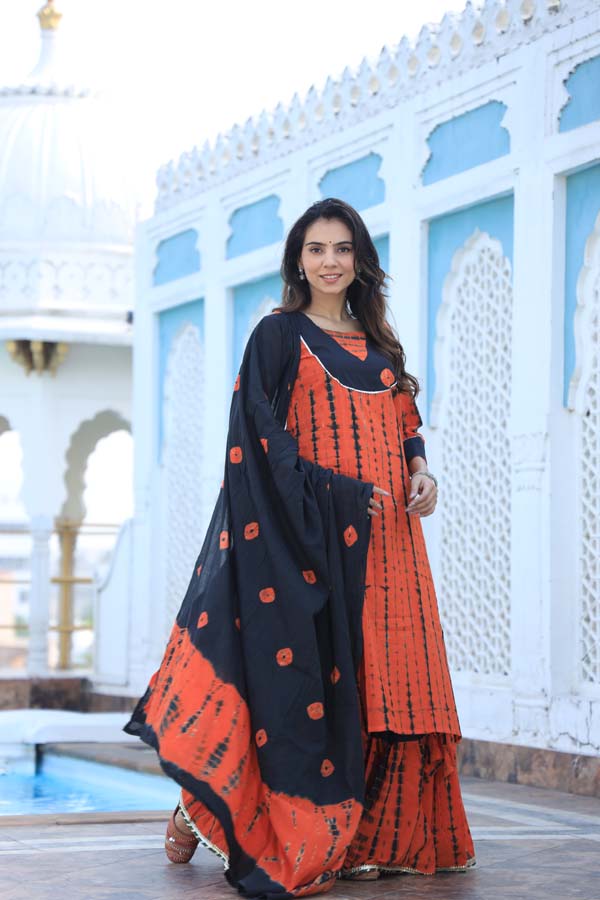 Pastel Red Long Kurta & Skirt With Dupatta