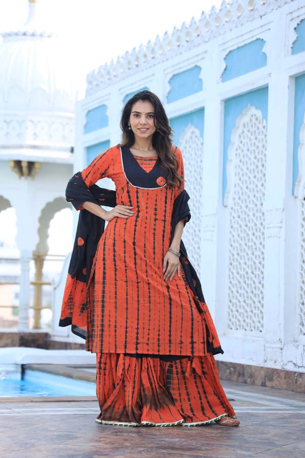 Pastel Red Long Kurta & Skirt With Dupatta