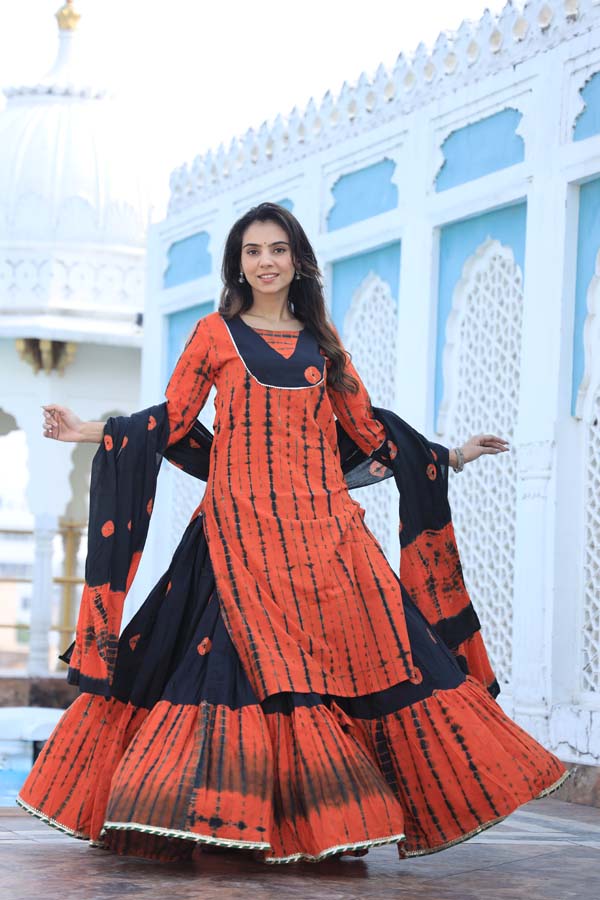 Pastel Red Long Kurta & Skirt With Dupatta