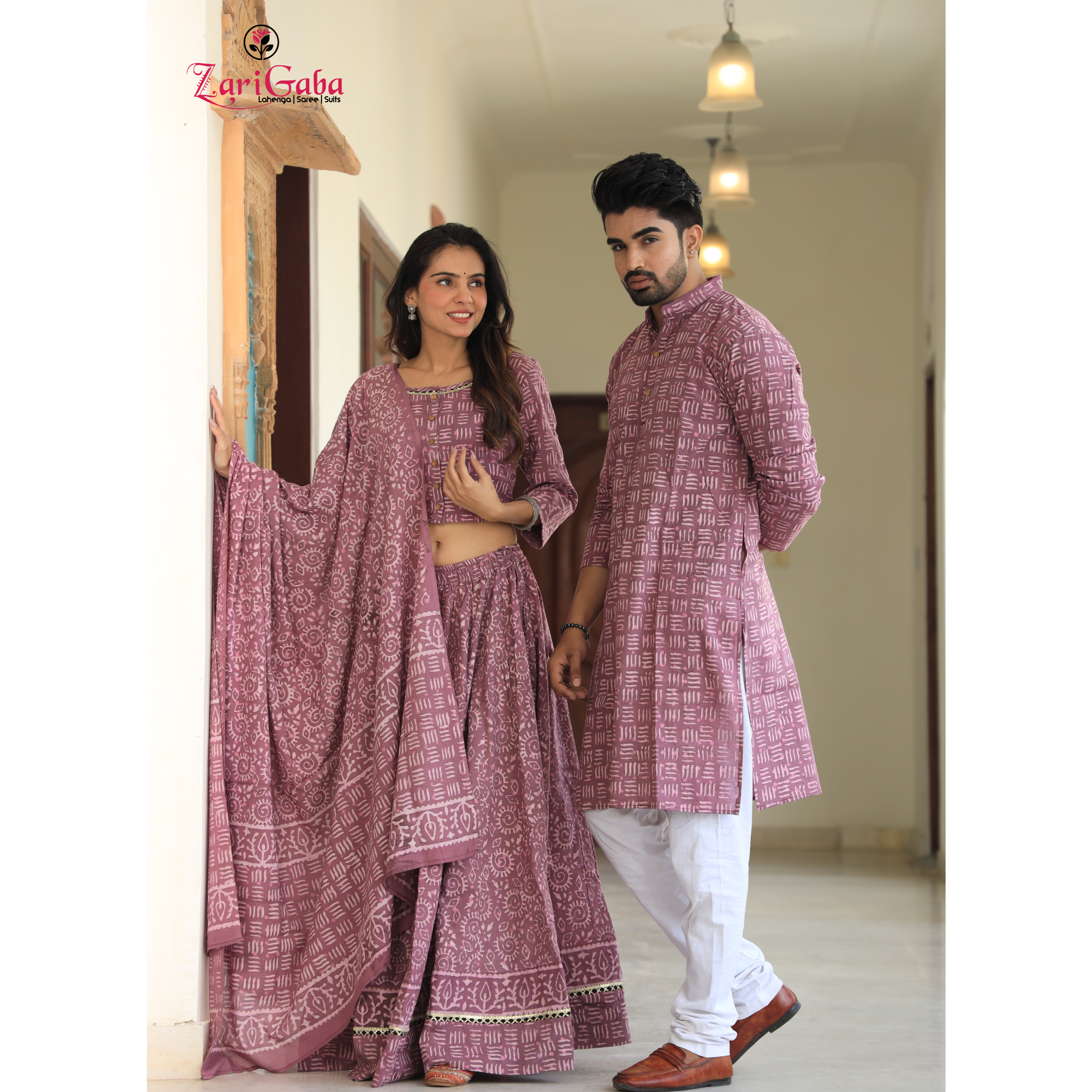 Copper Rose Ethnic Women’s Chaniya Choli & Men’s Kurta set