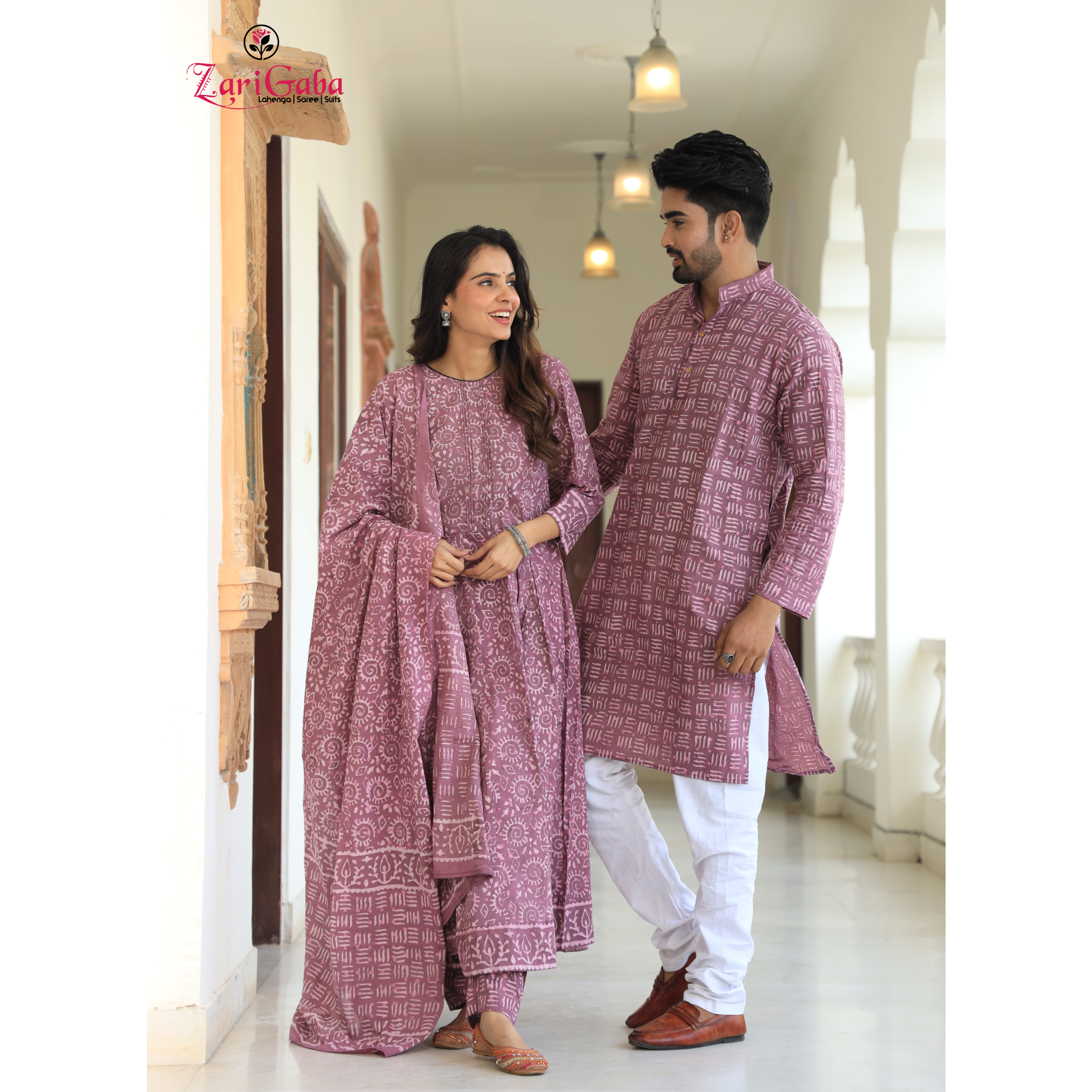 Rose Gold Anarkali & Kurta Sets for couples