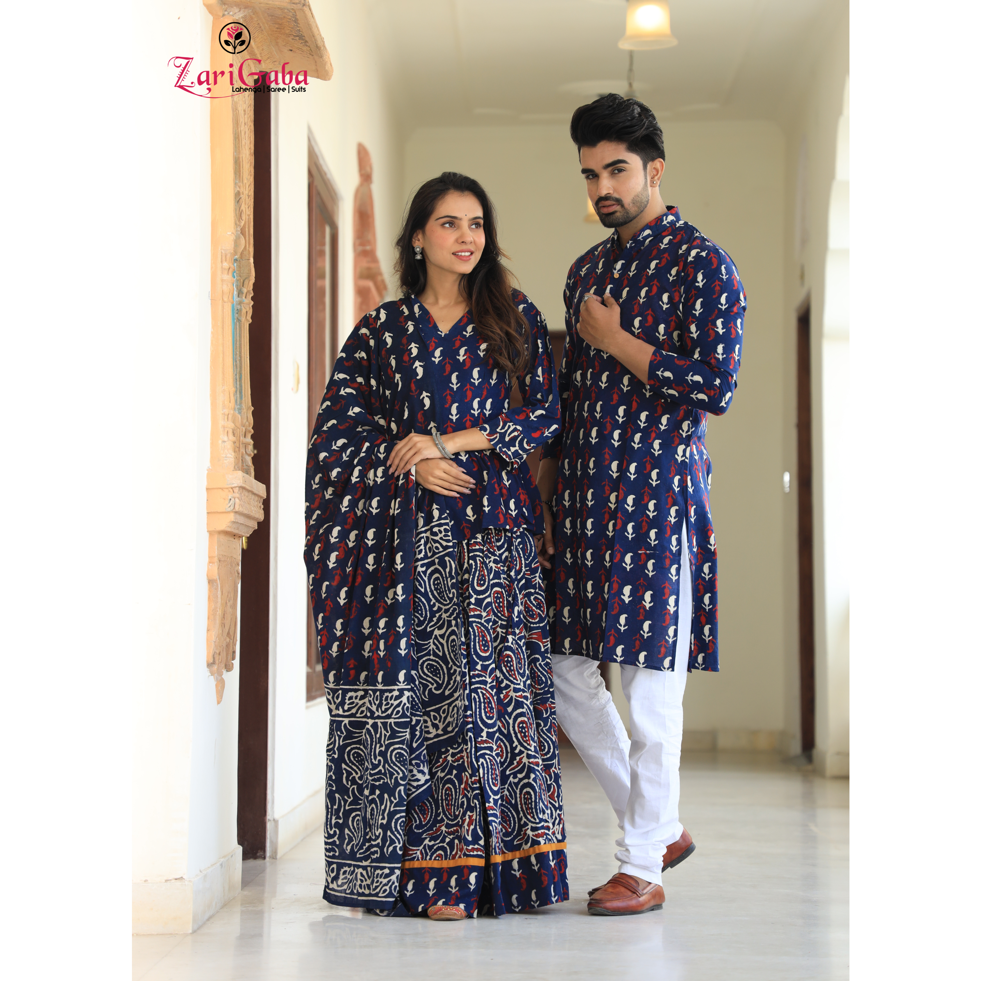 Dark Blue Ethnic Women’s Chaniya Choli & Men’s Kurta set