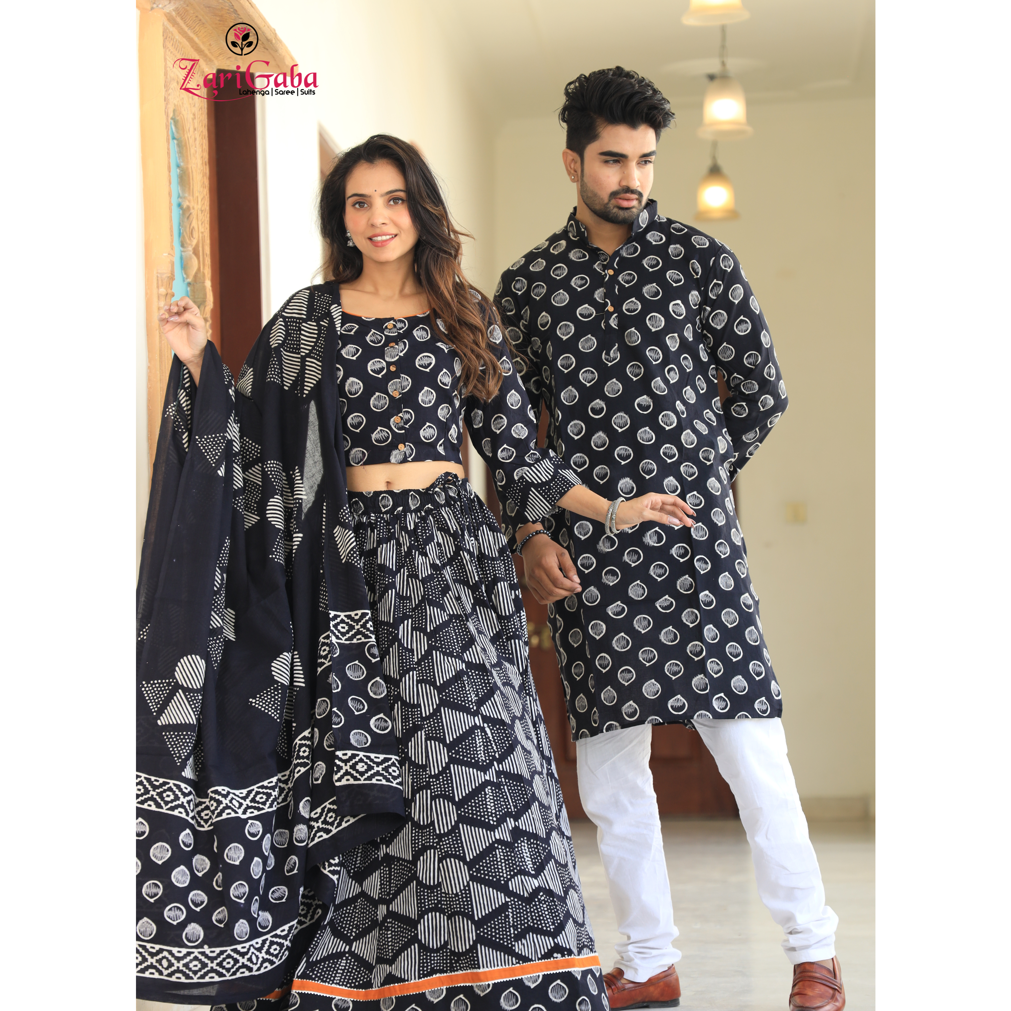 Dark Green Ethnic Women’s Chaniya Choli & Men’s Kurta set