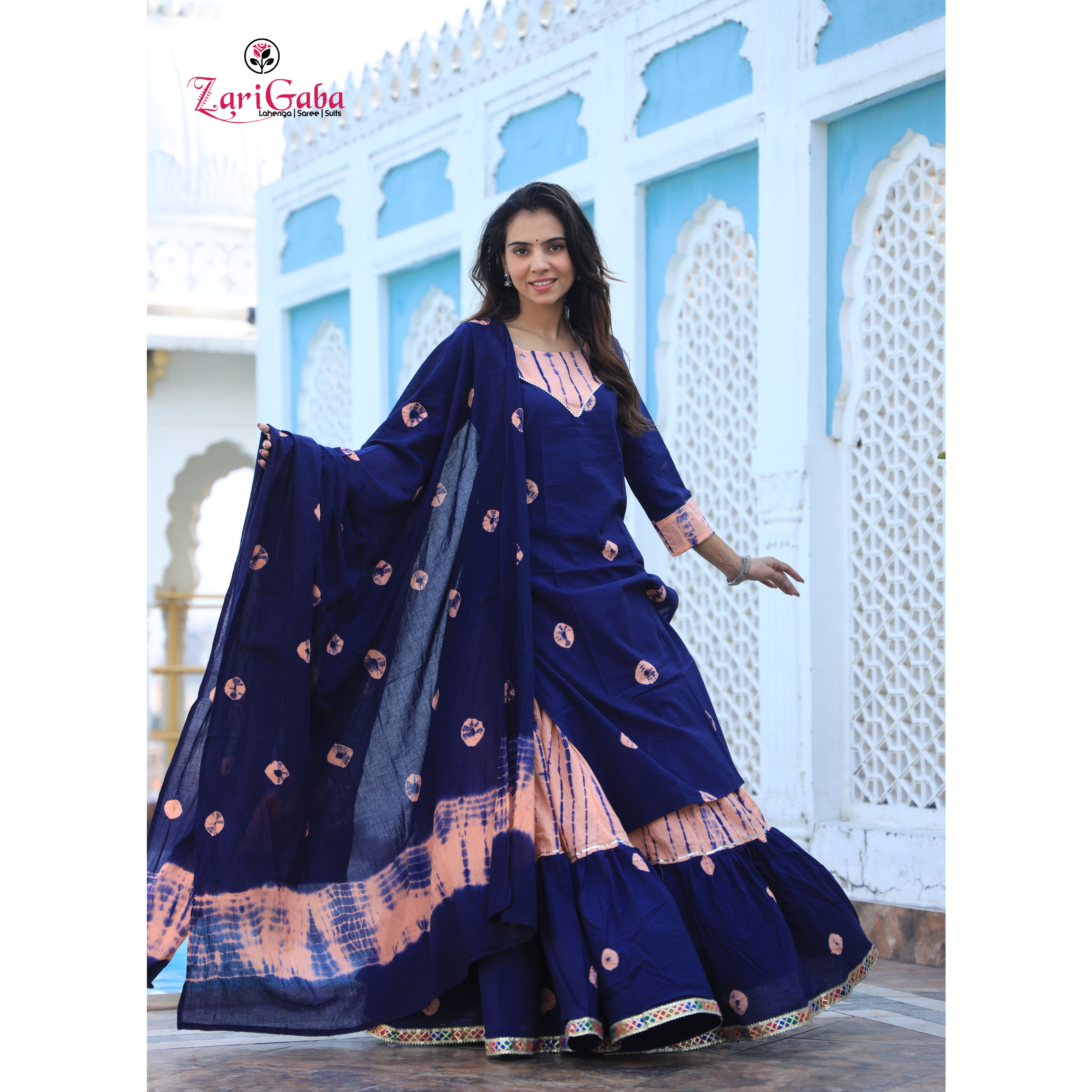 Patrick Blue Long Kurta & Skirt With Dupatta