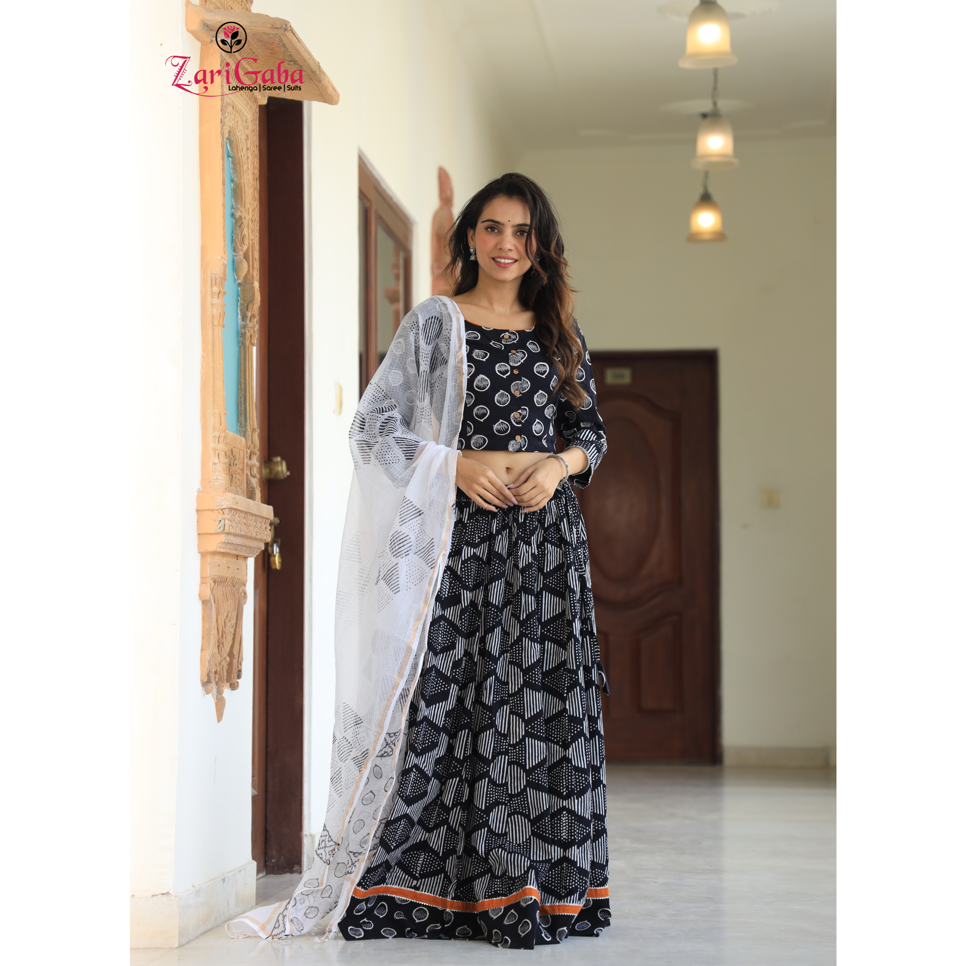 White Smoke Black Chaniya Choli suit