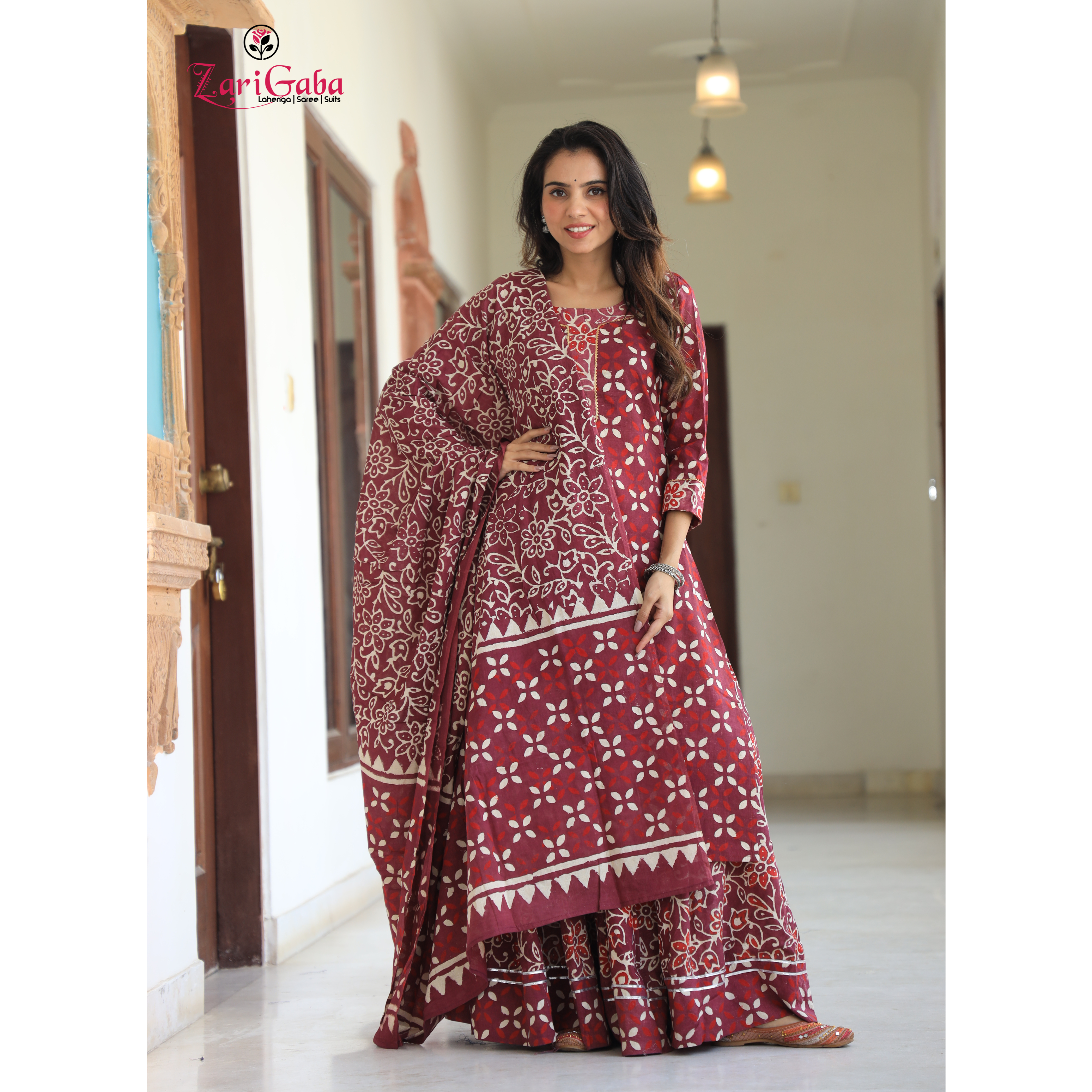 Rose Vale Long Kurta & Skirt With Dupatta