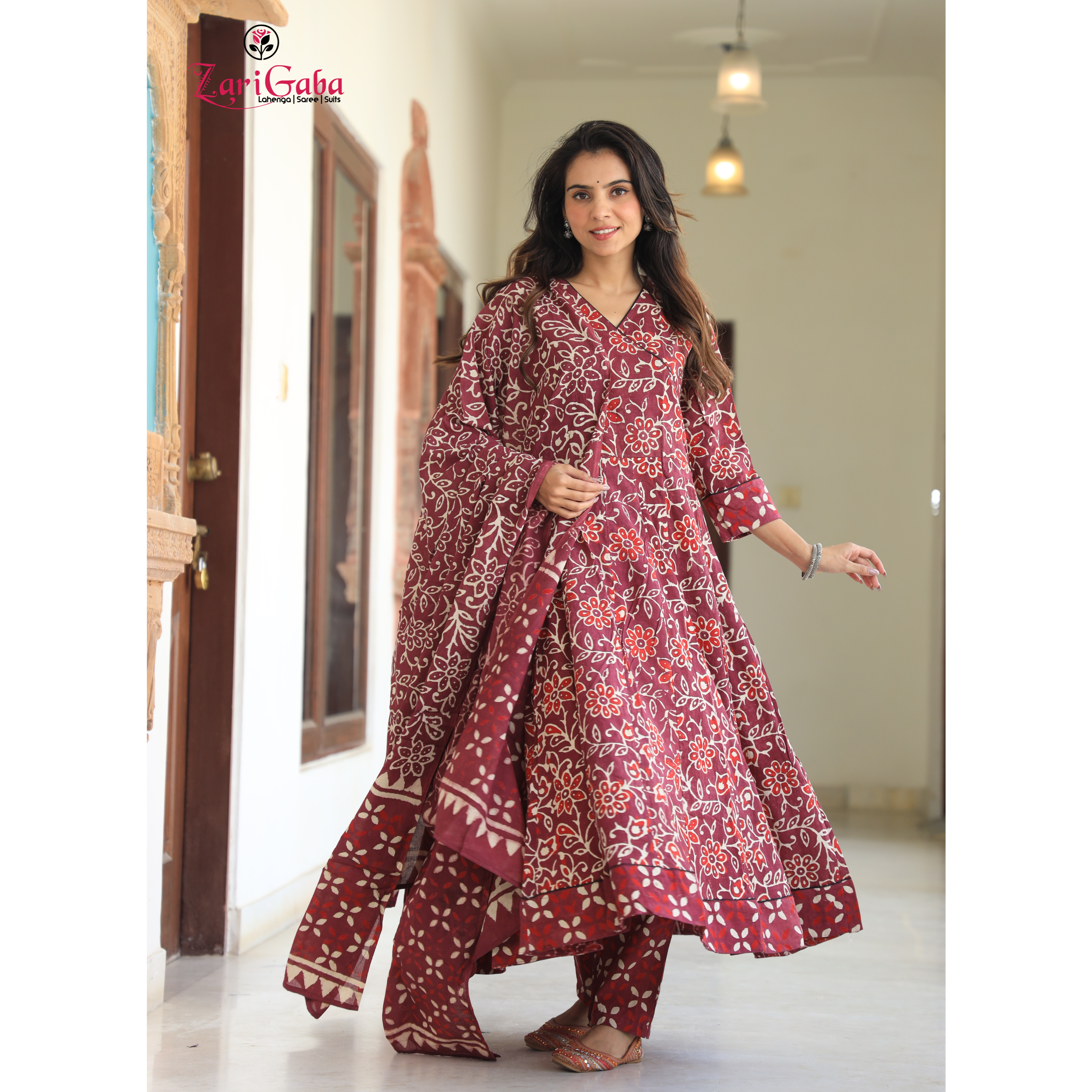 Rose Gold Anarkali suit with Mulmul Dupatta