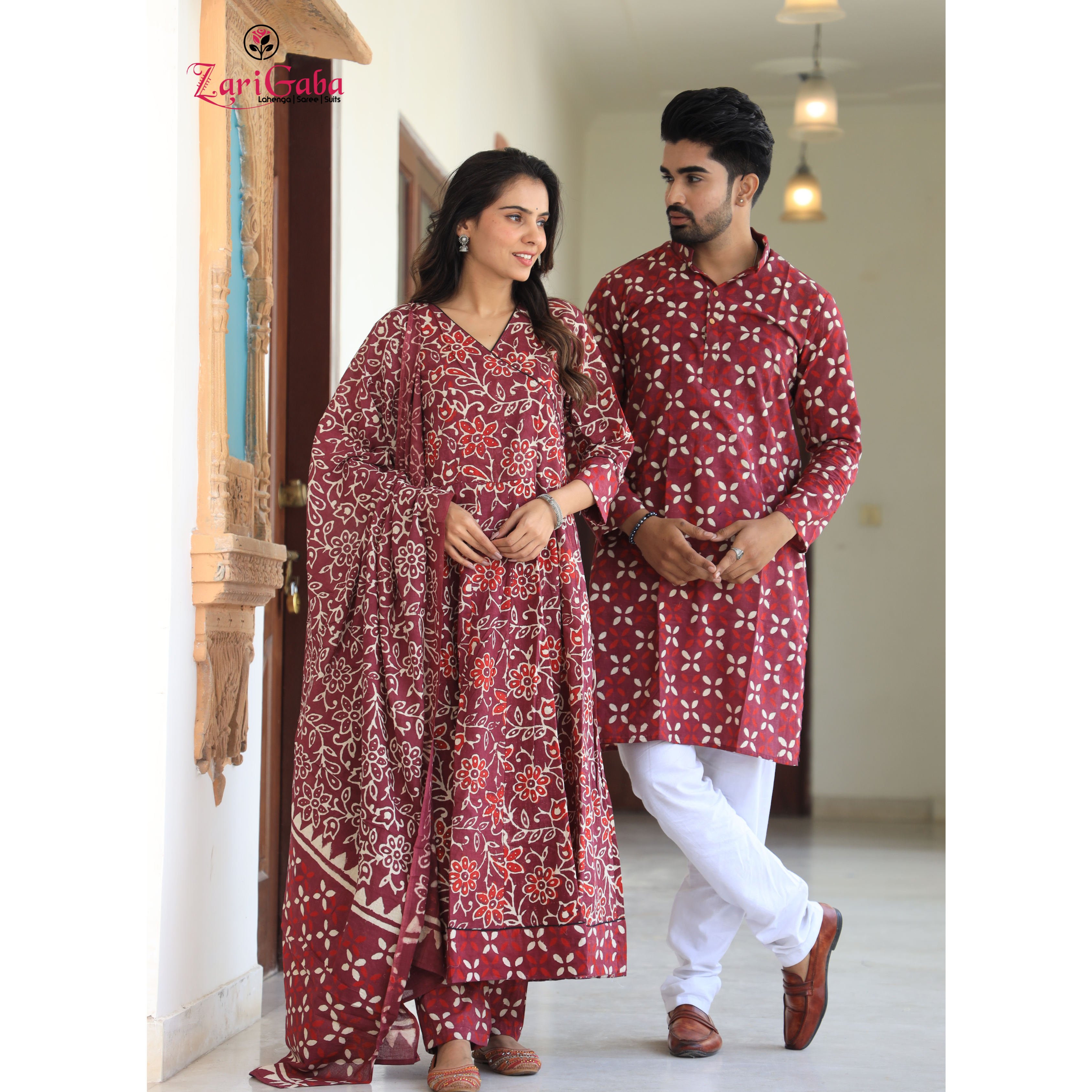 Wine Anarkali & Kurta Sets for couples