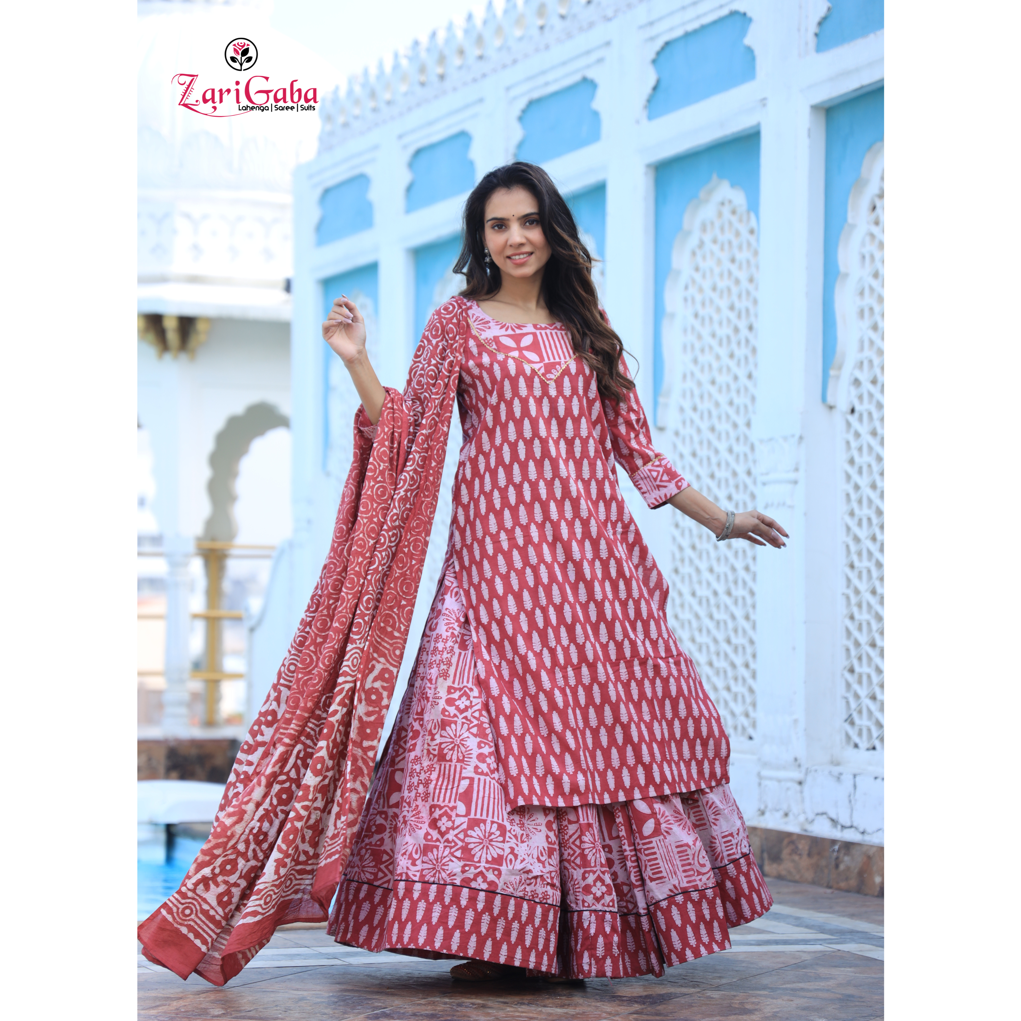 Red Archives Long Kurta & Skirt With Dupatta