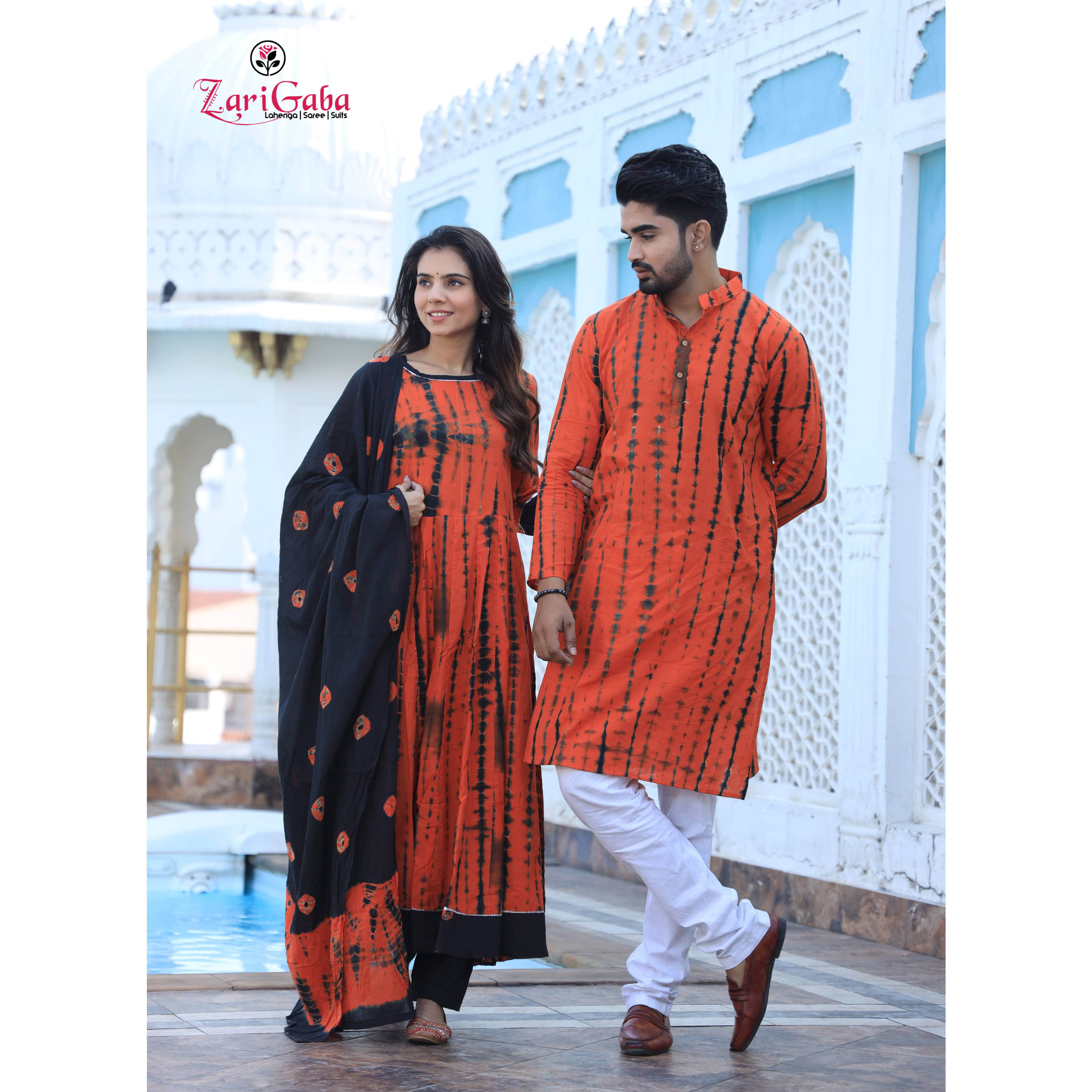 Persian Red Anarkali & Kurta Sets For Couples