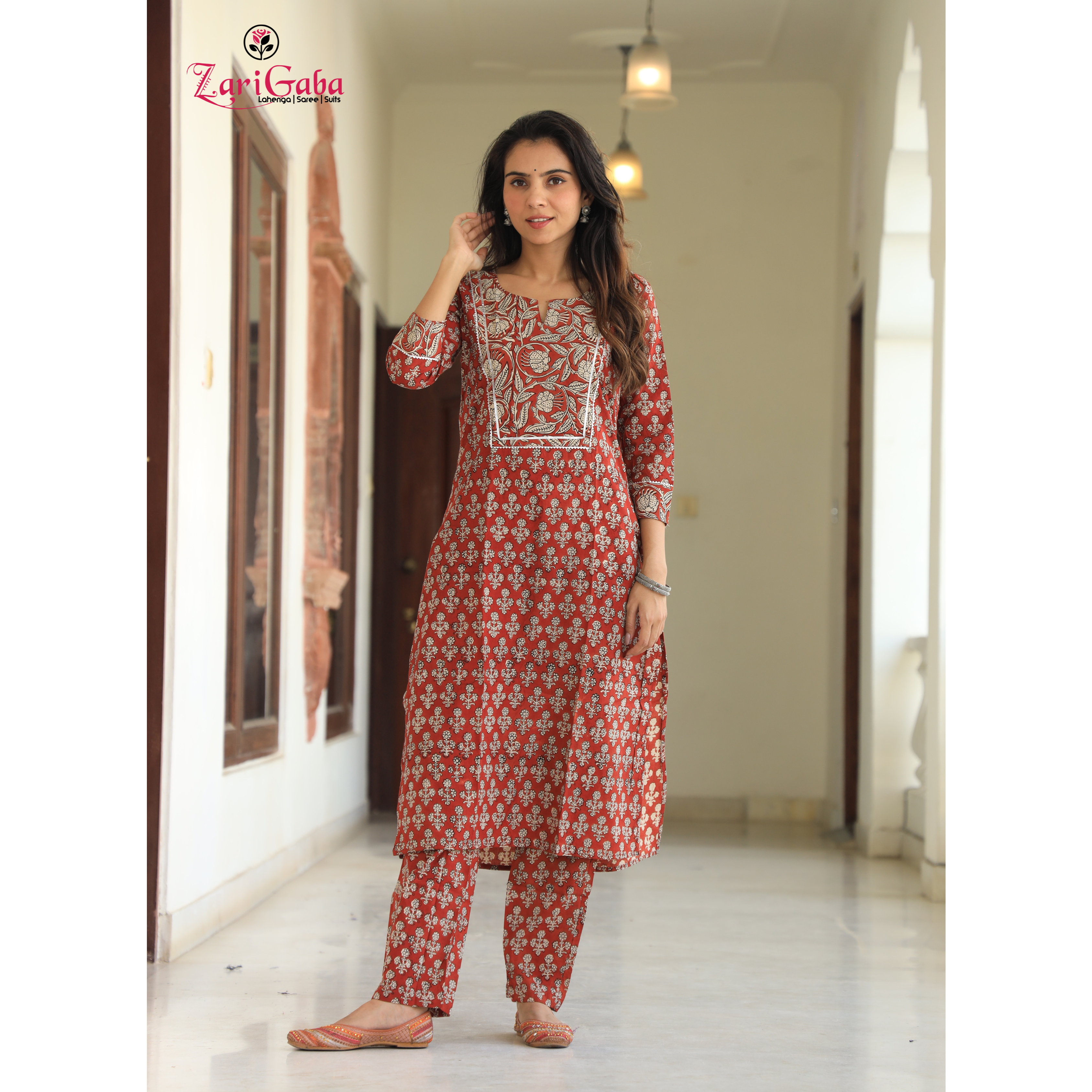 Red Brown Long Kurta Set