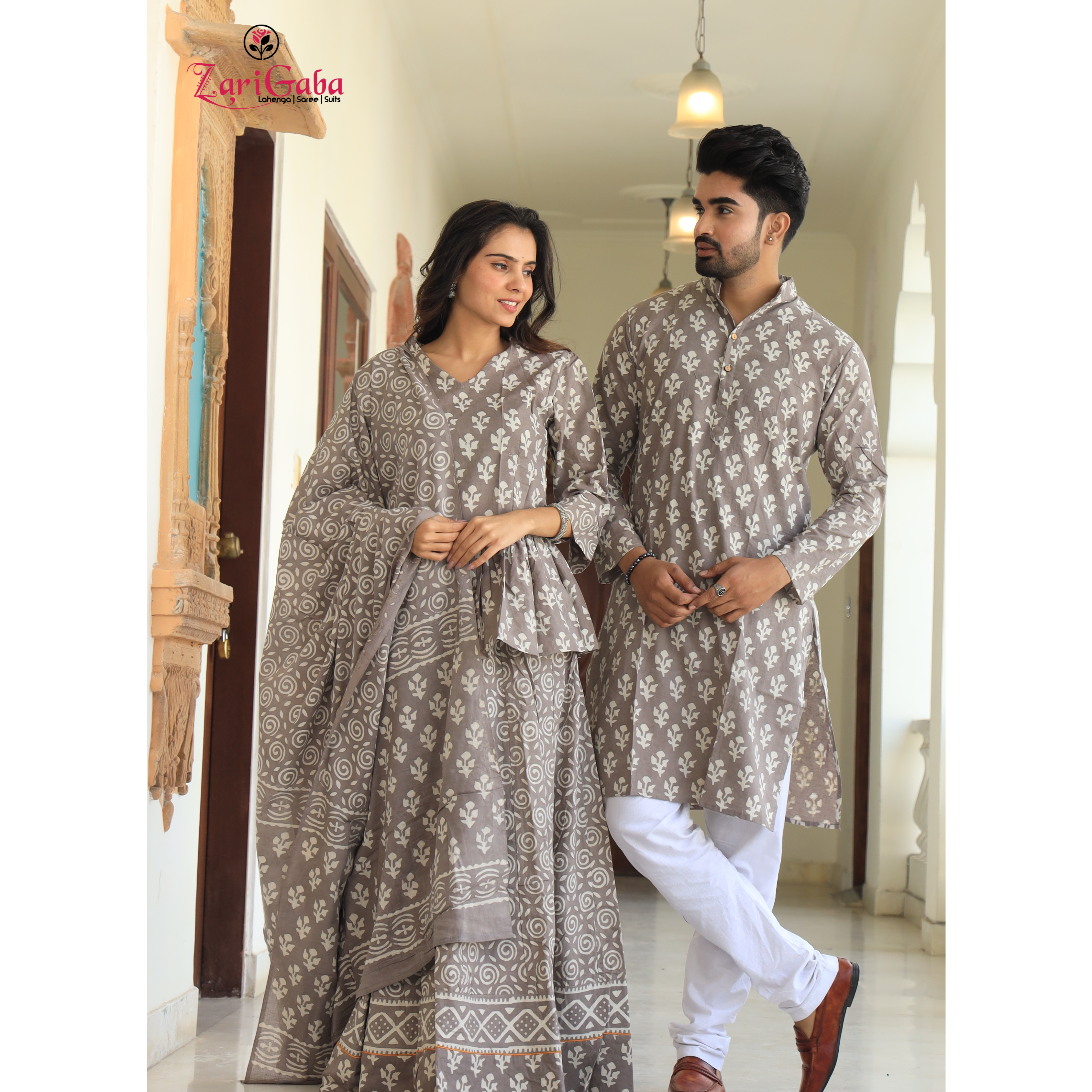 Coffee Ethnic Women’s Chaniya Choli & Men’s Kurta set