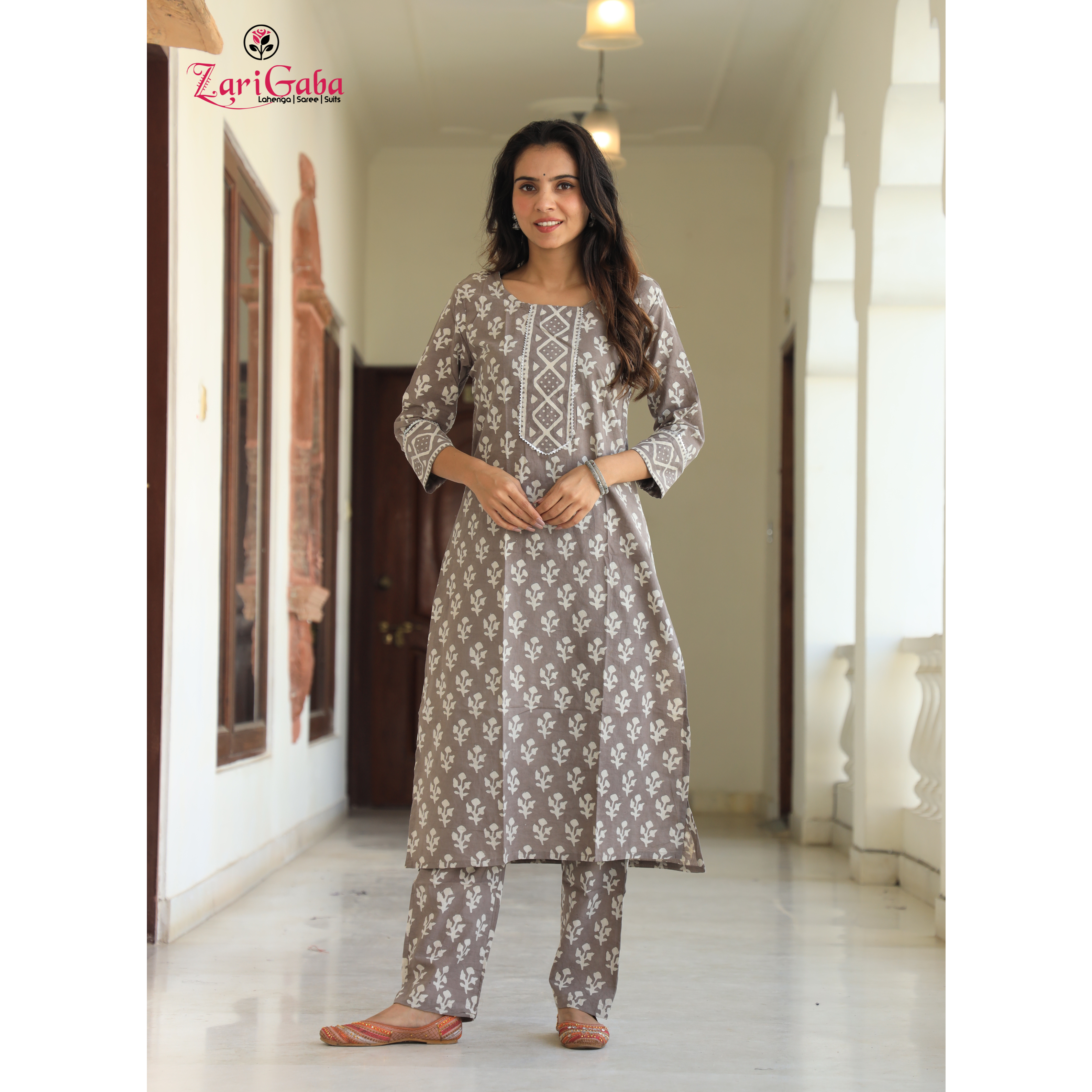 Trolley Grey Long Kurta Set