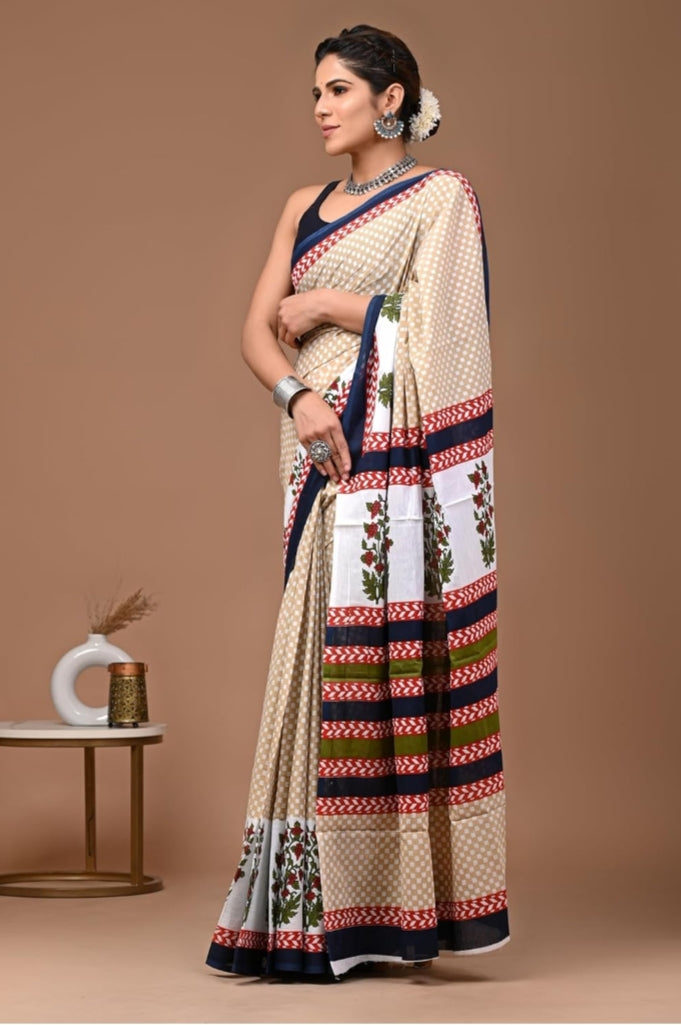 Coffee with Cream Colour MulMul Saree