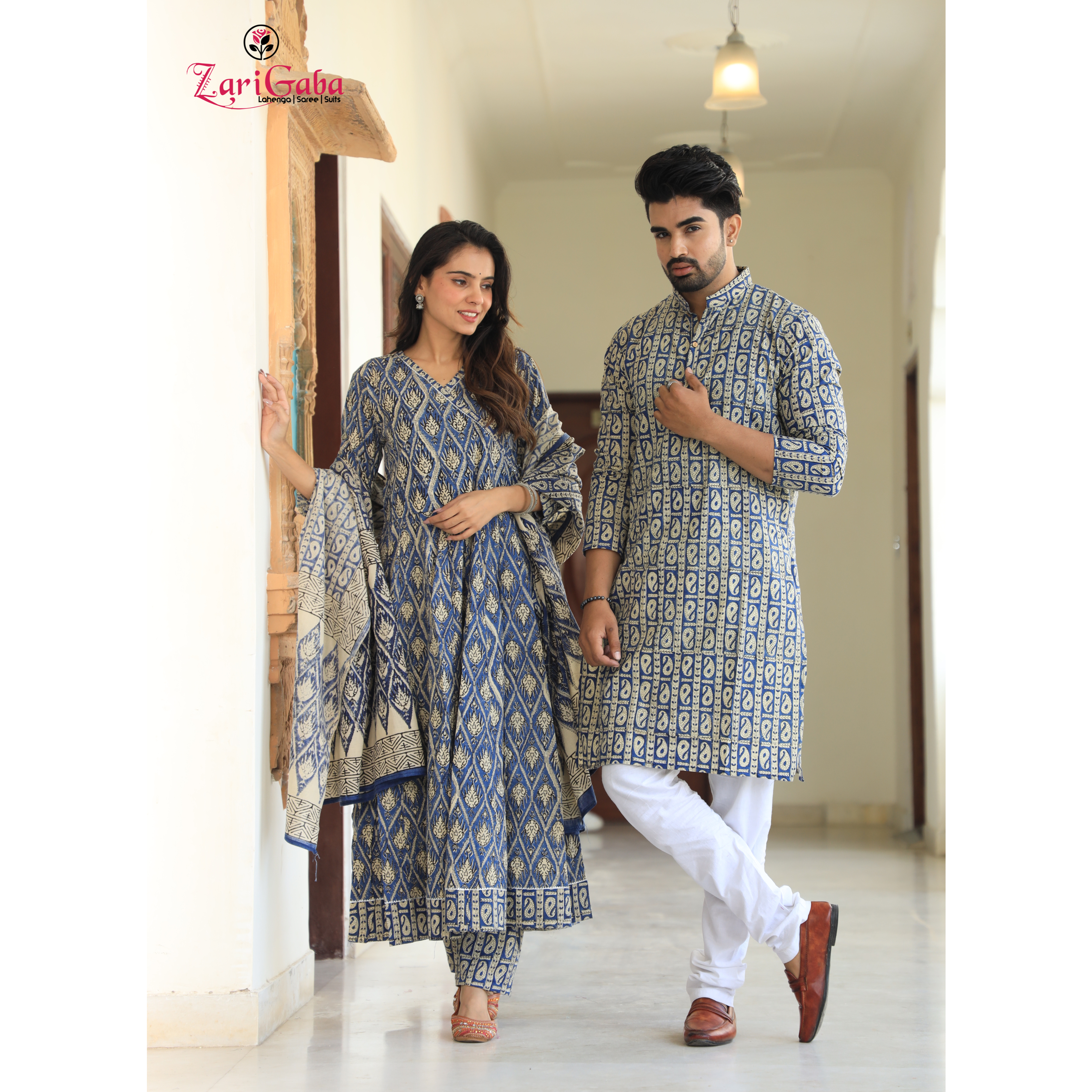 Slate Gray Anarkali & Kurta Sets for couples