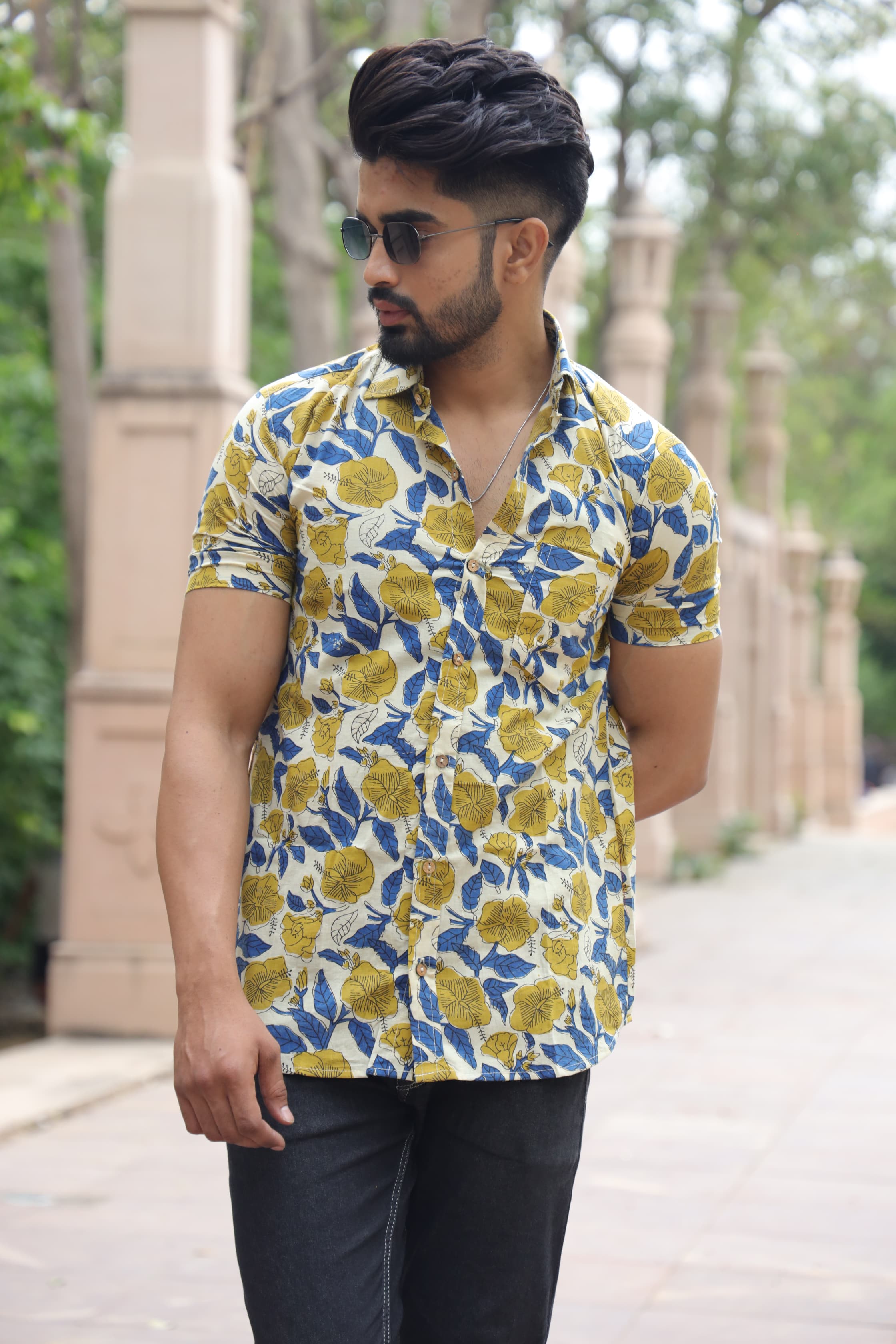 Handblock Printed Pure Cotton Men's Half Sleeves Shirts