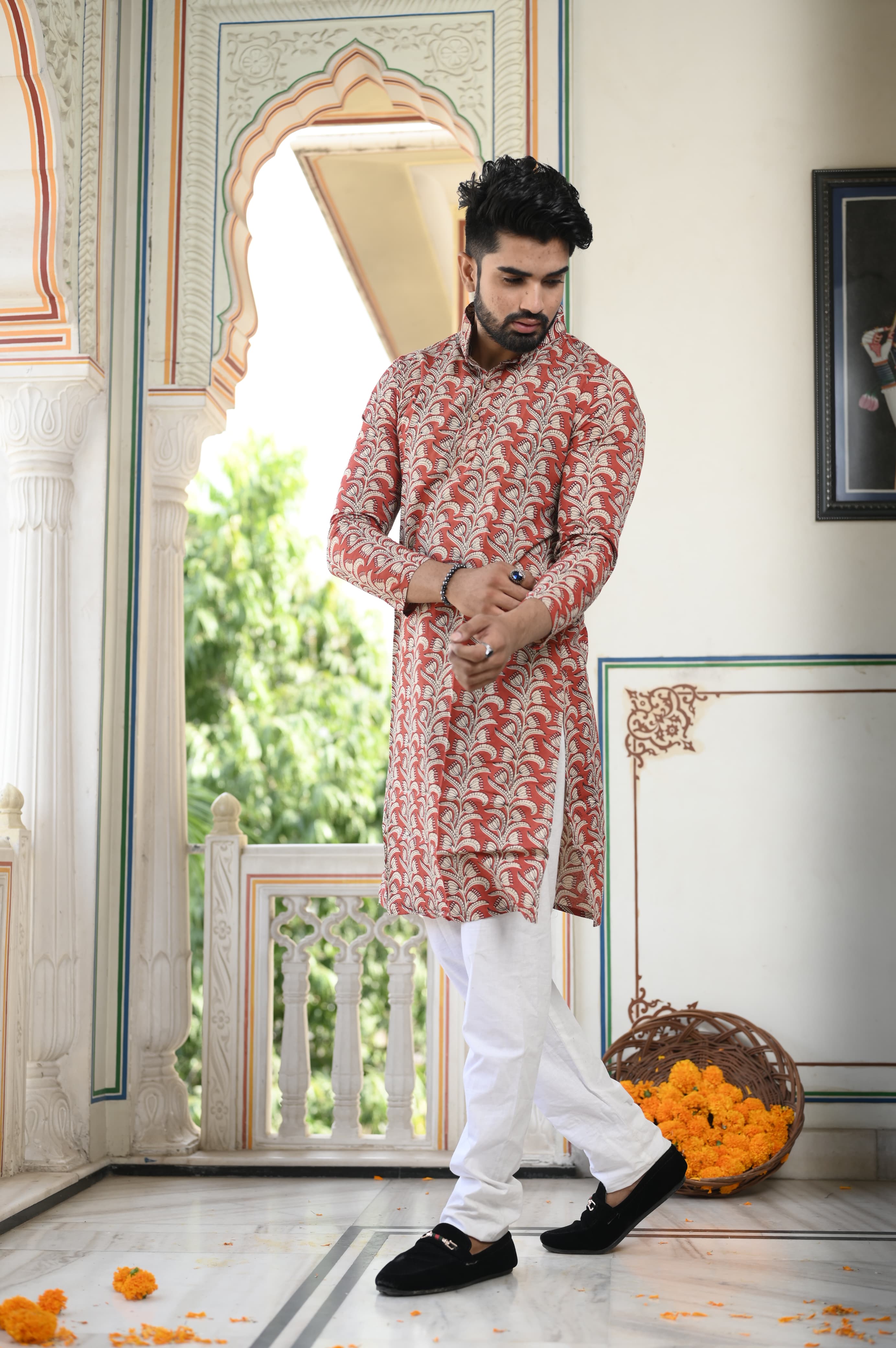 Hand Block Printed Kurta Payzama for Men