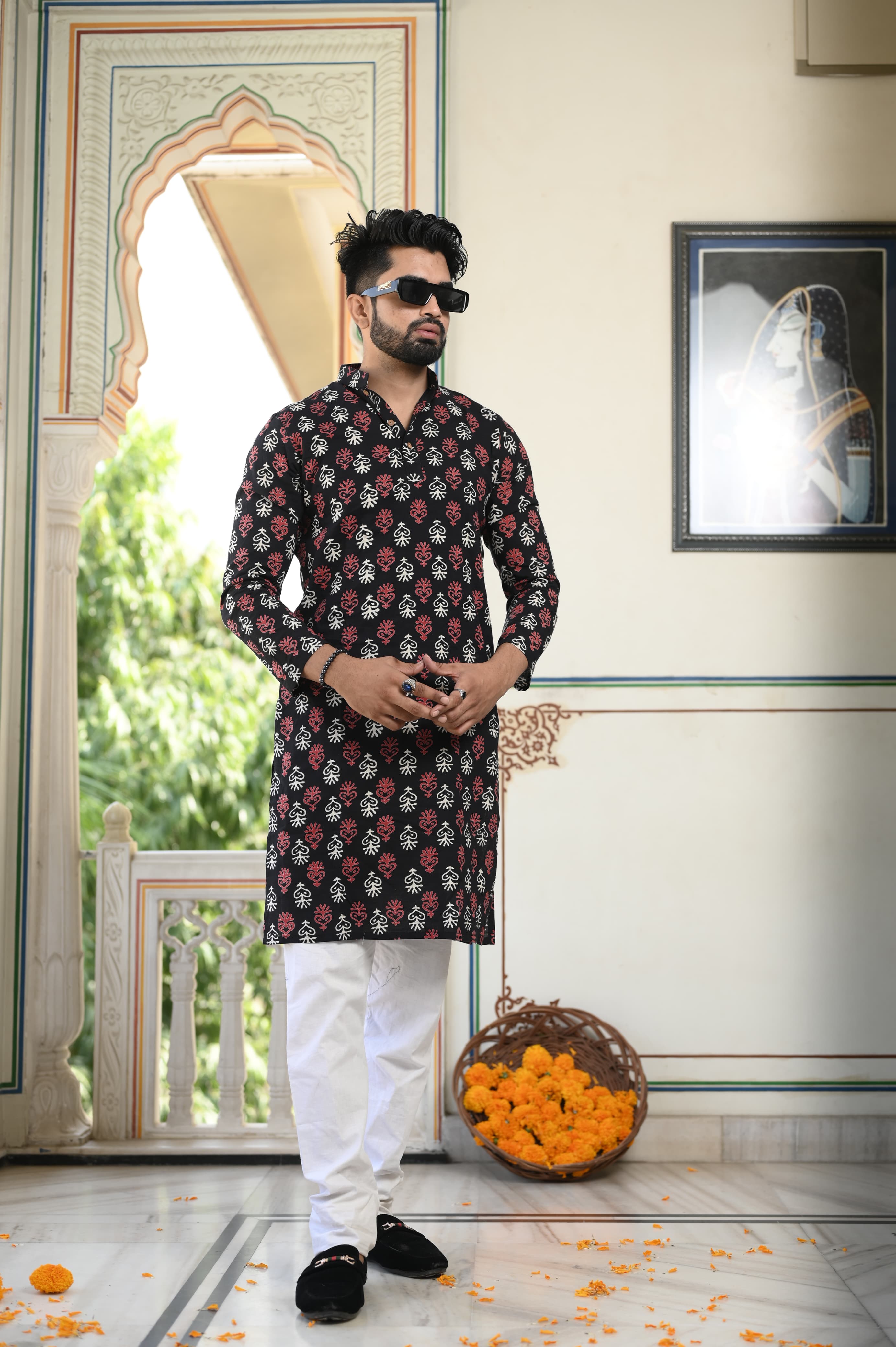 New Looks Cotton Kurta with Hand Block Print