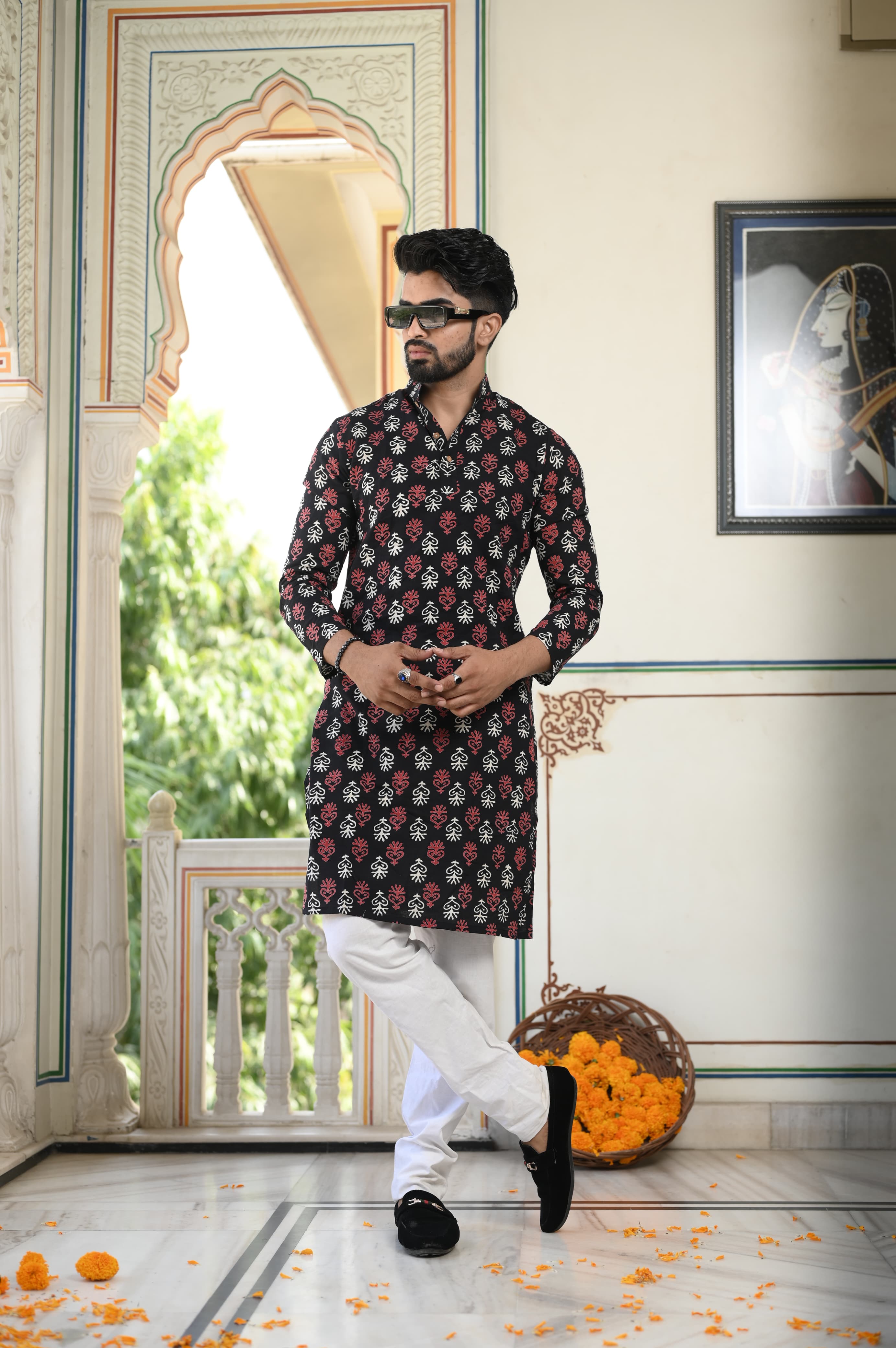 New Looks Cotton Kurta with Hand Block Print