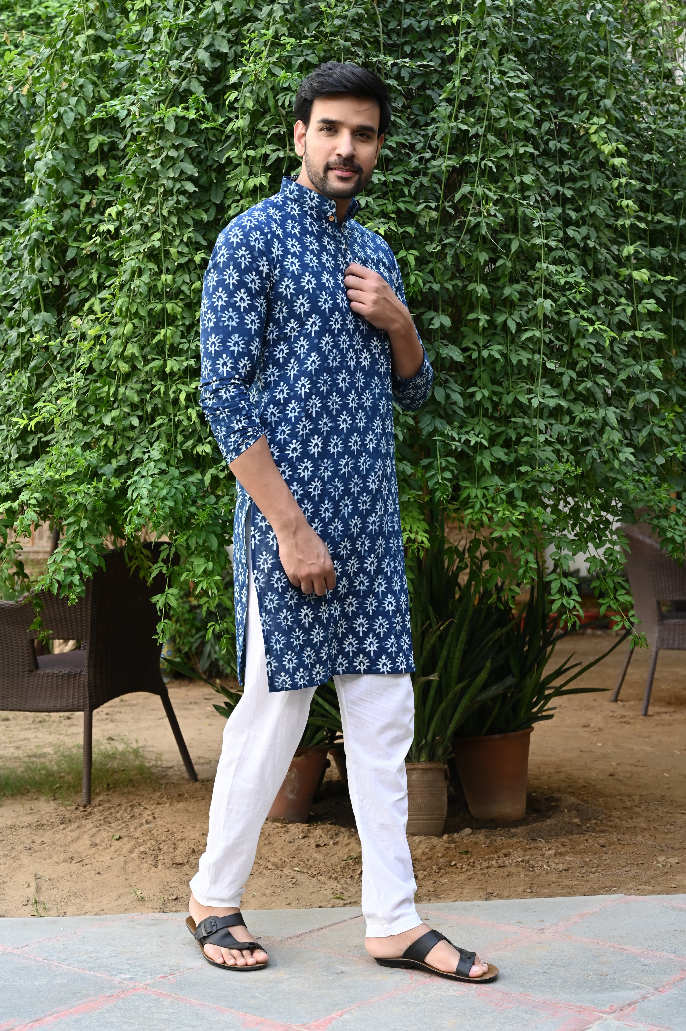 Sanganeri block prints Navy Blue Kurta With Pajama