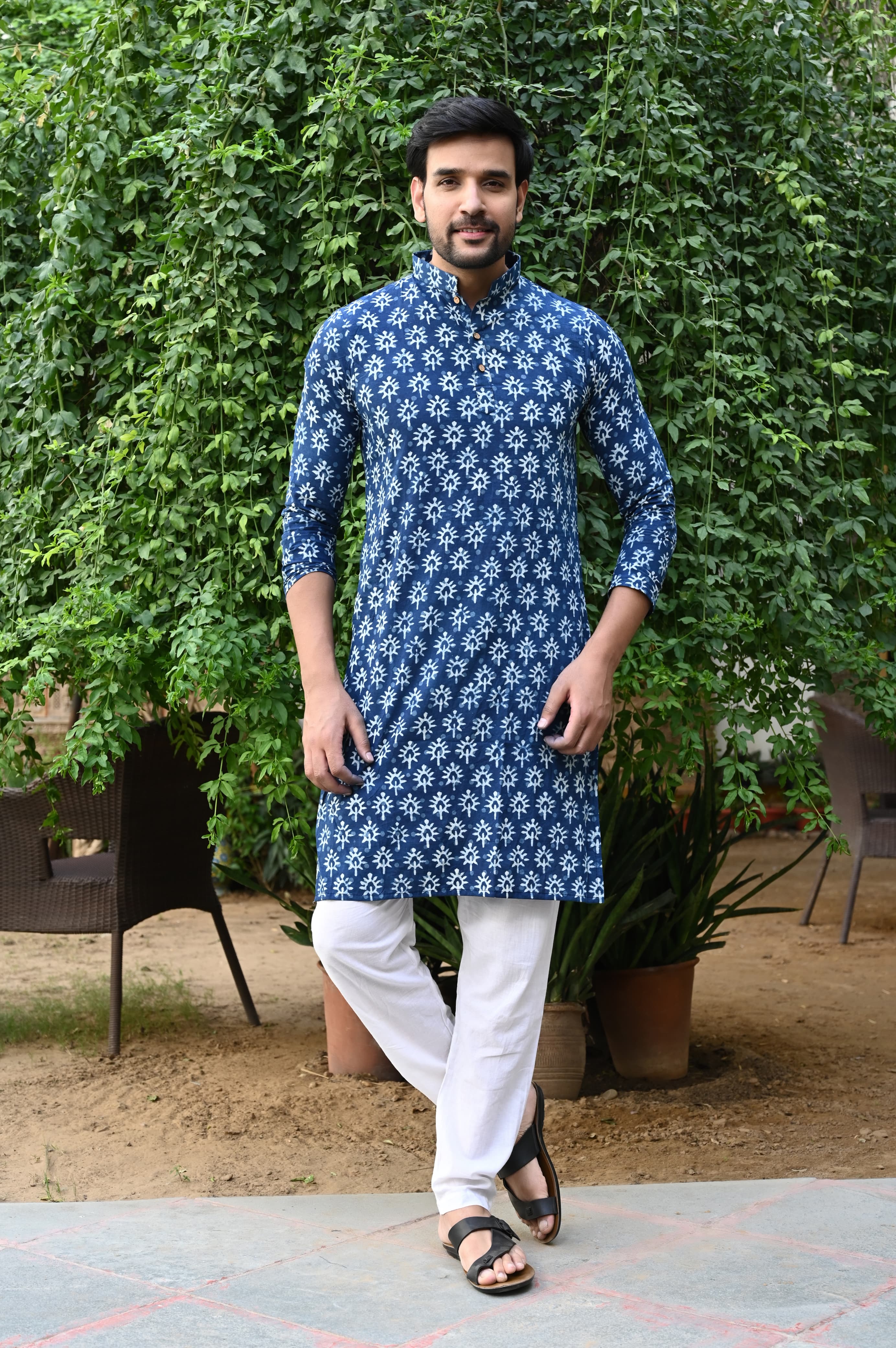 Sanganeri block prints Navy Blue Kurta With Pajama