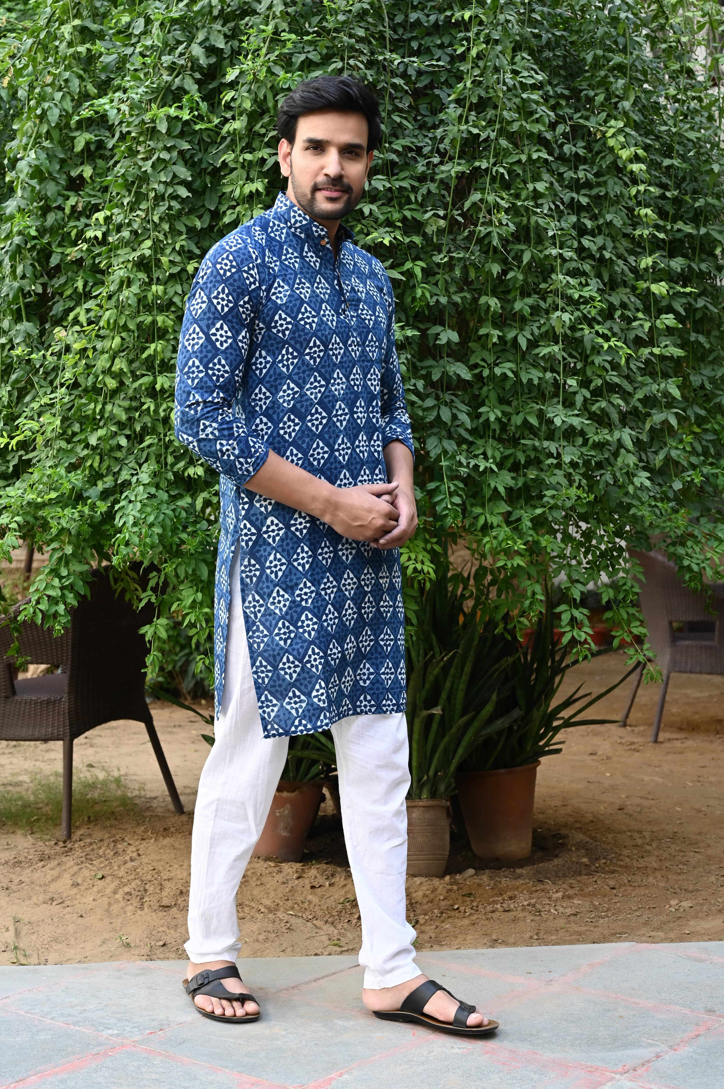 Sanganeri block prints Navy Blue Kurta With Pajama