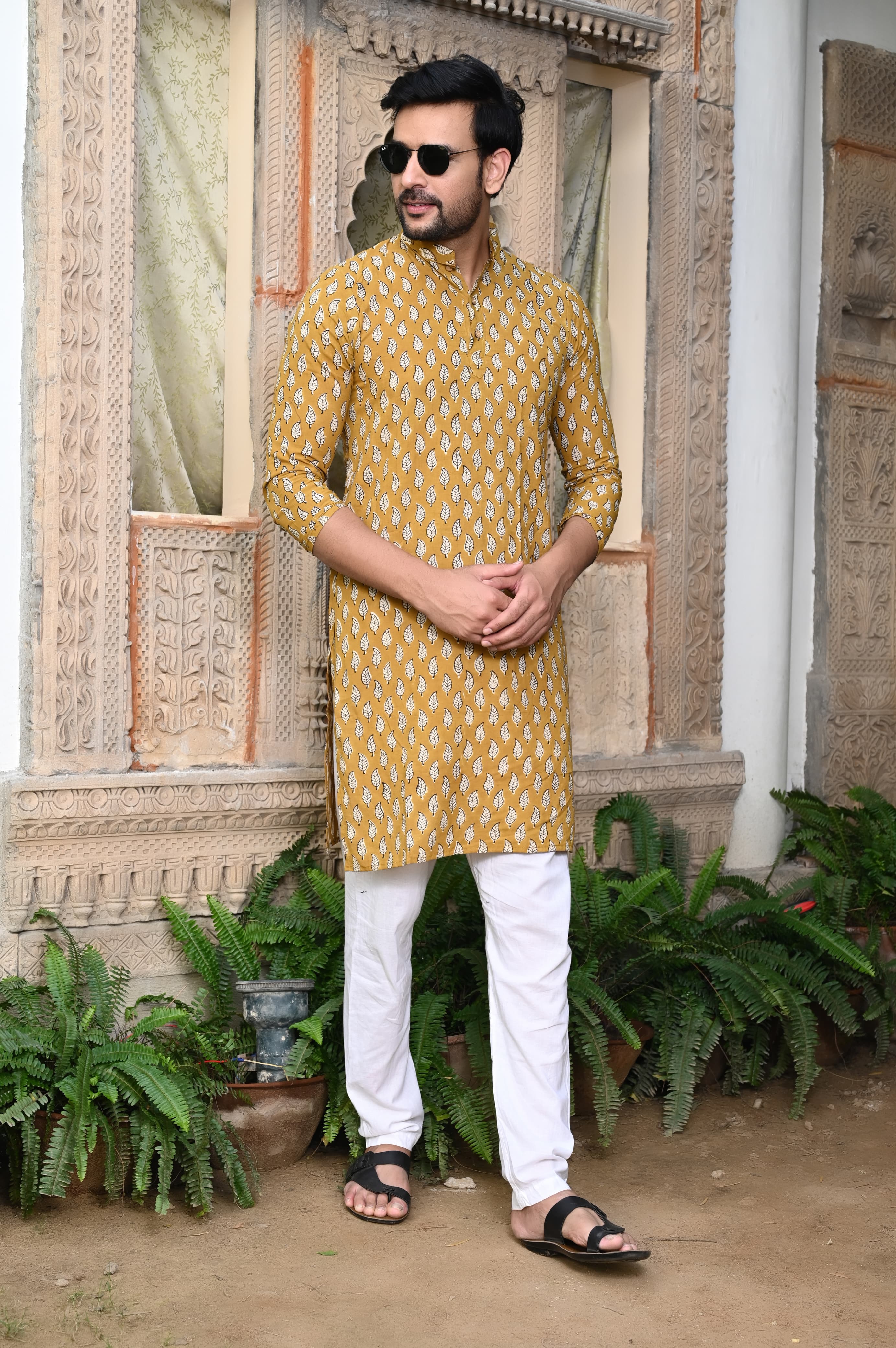 Yellow Color Stylish Kurta Payzama for Mens