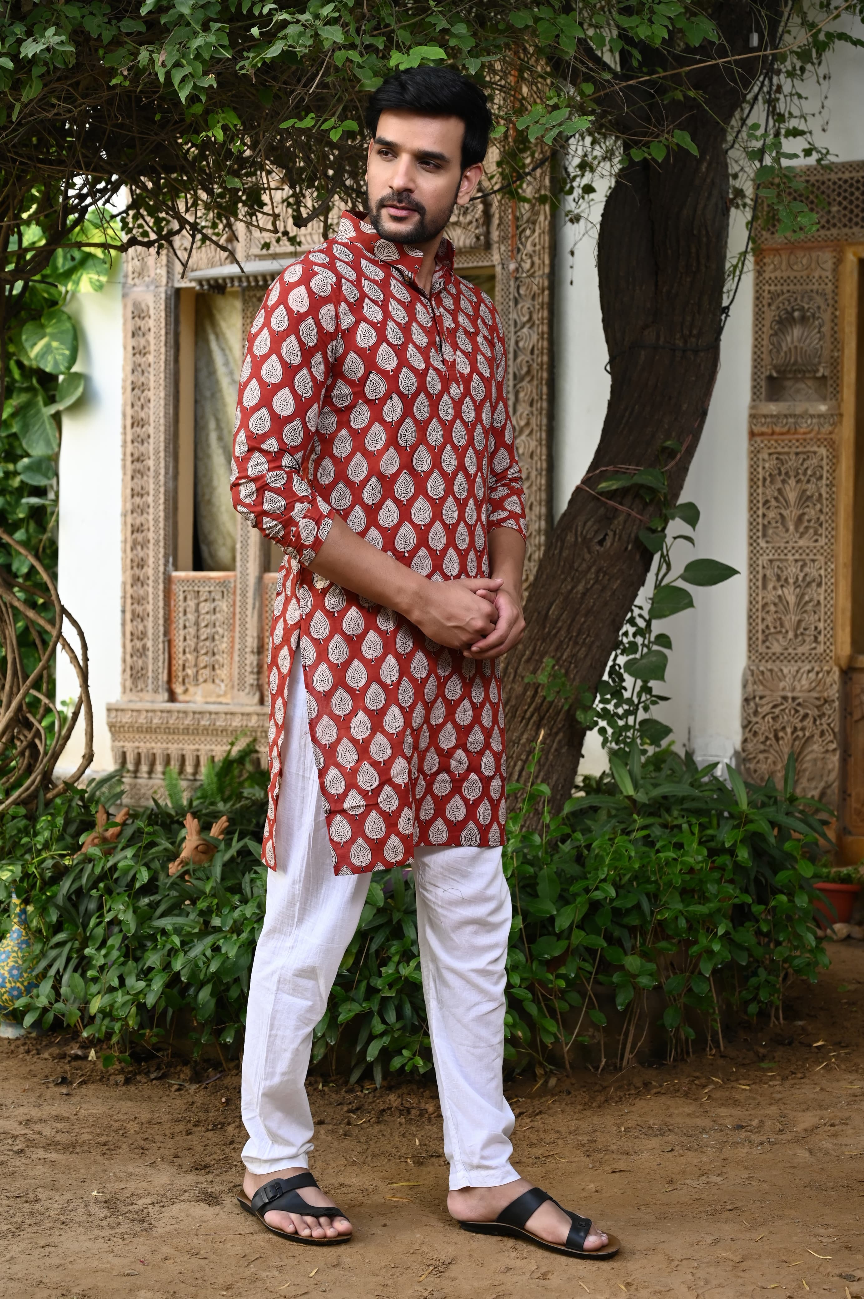 Red Color Cotton Kurta Payzama for Men